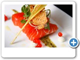 MARTI_Roger_Fennel cured salmon filet, ikura caviar, lime herb cheese, wasabi mustard